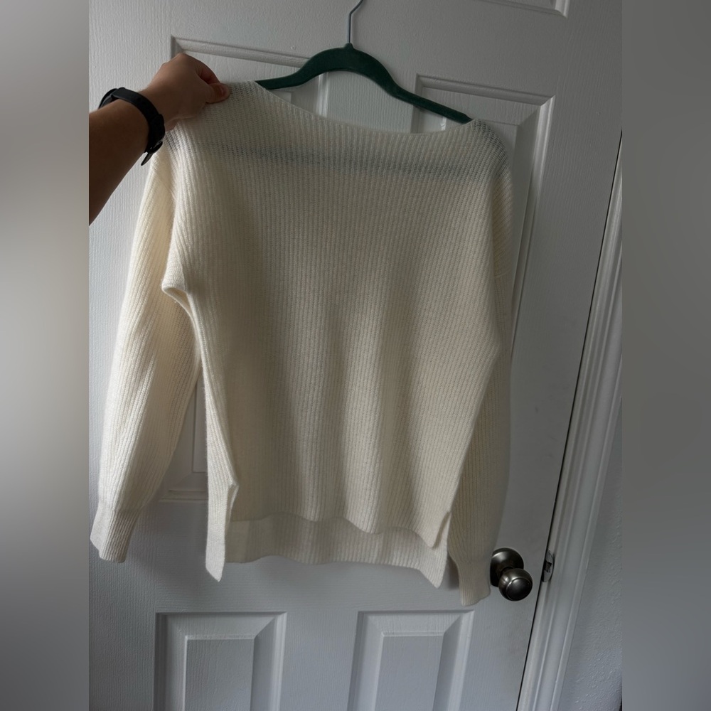Sundance Jovie Cream/Off White Ribbed 100% Cashmere Sweater
